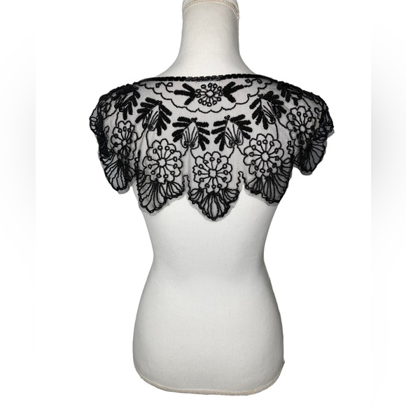 Vintage Black Beaded Mesh Floral Design Bolero Collar Shaw Belt Multi-way Piece - Picture 4 of 16